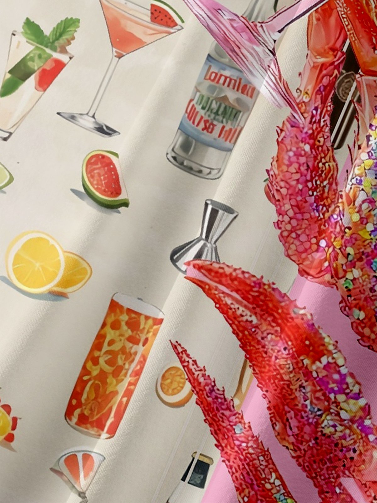 Moisture-wicking Cocktail Lobster Dream Avant-garde Chest Pocket Bowling Shirt