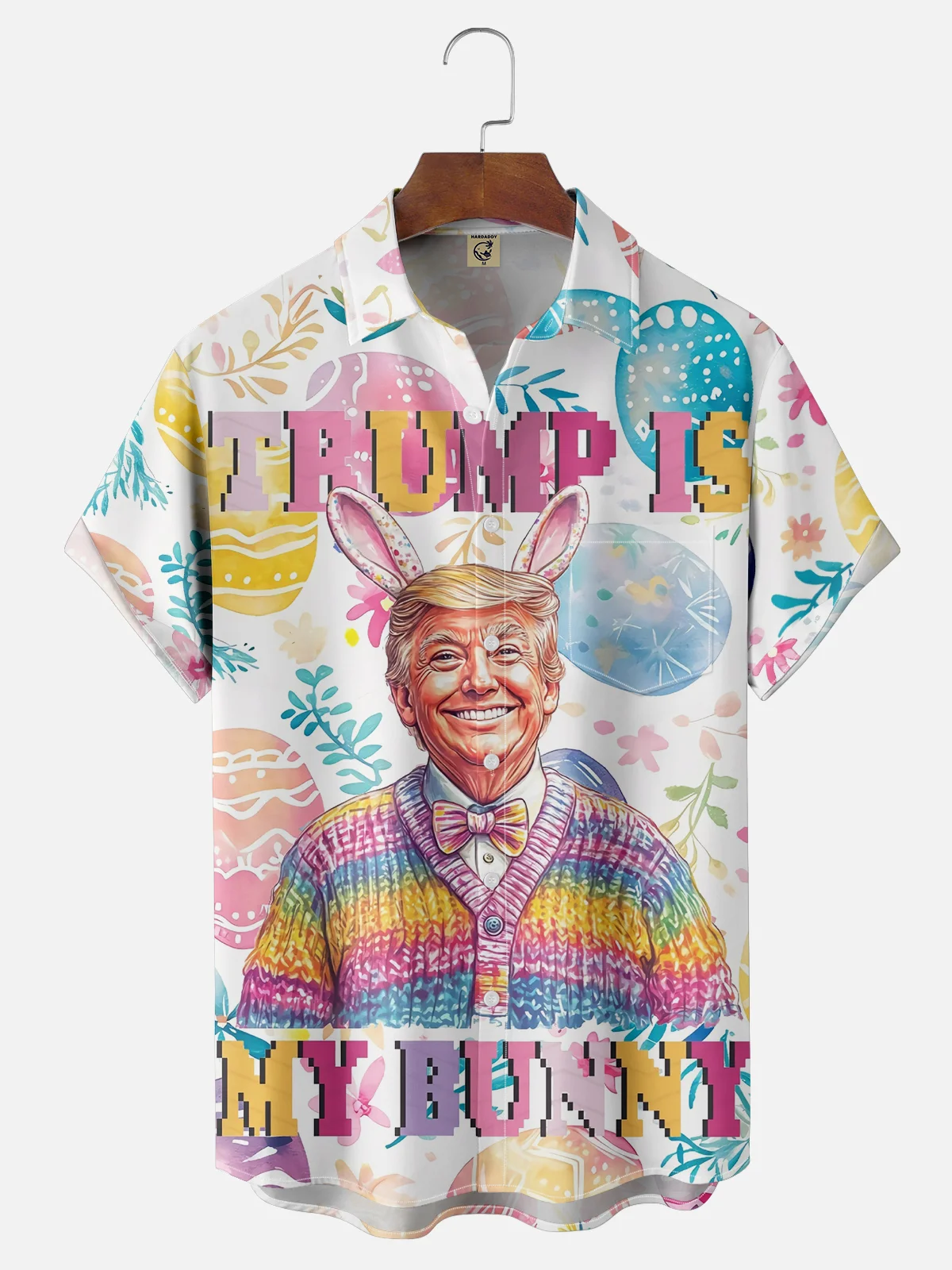 Moisture-wicking Easter Trump Fun Print Chest Pocket Casual Shirt