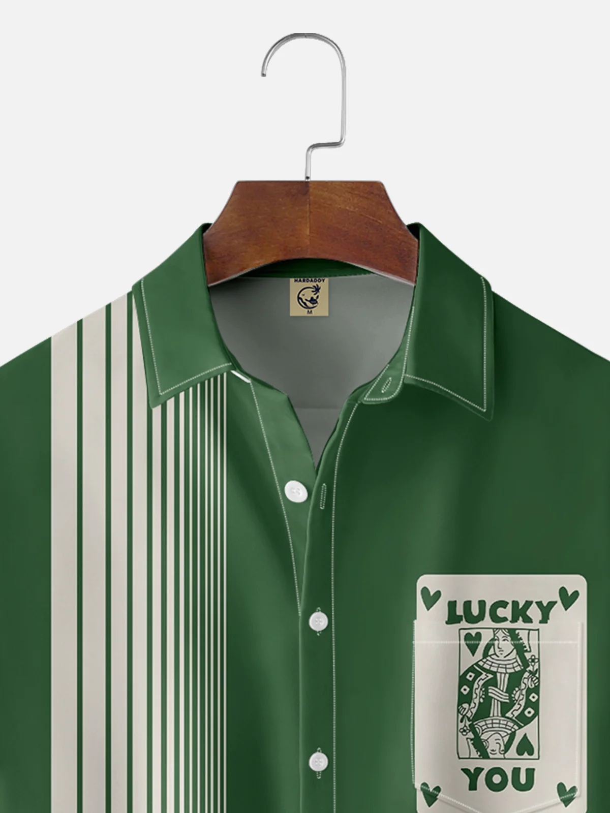 Moisture-wicking Fun and Avant-garde Playing Cards "LUCKY YOU" Chest Pocket Bowling Shirt