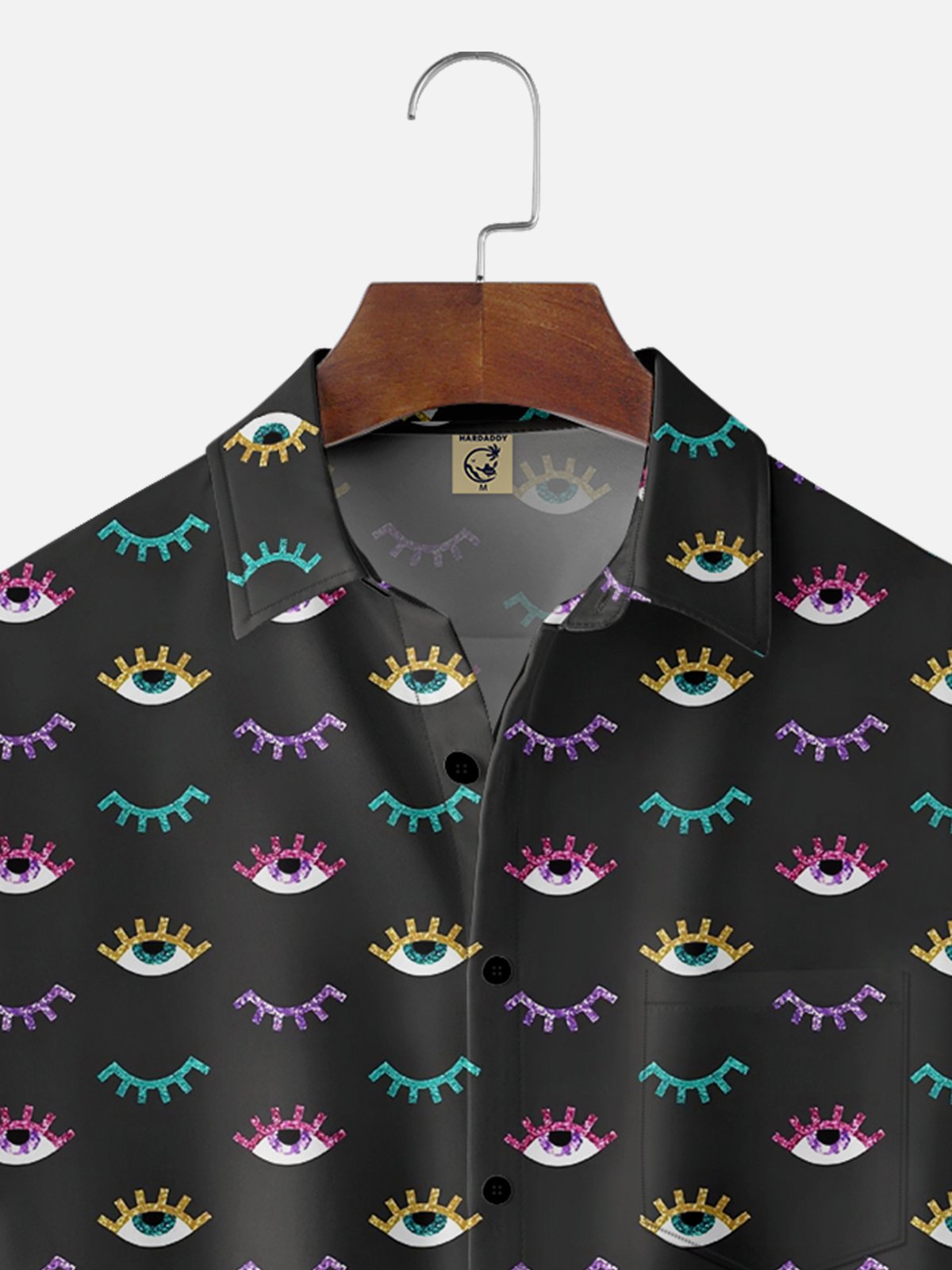 Moisture-wicking Eyes Chest Pocket Casual Preppy Shirt