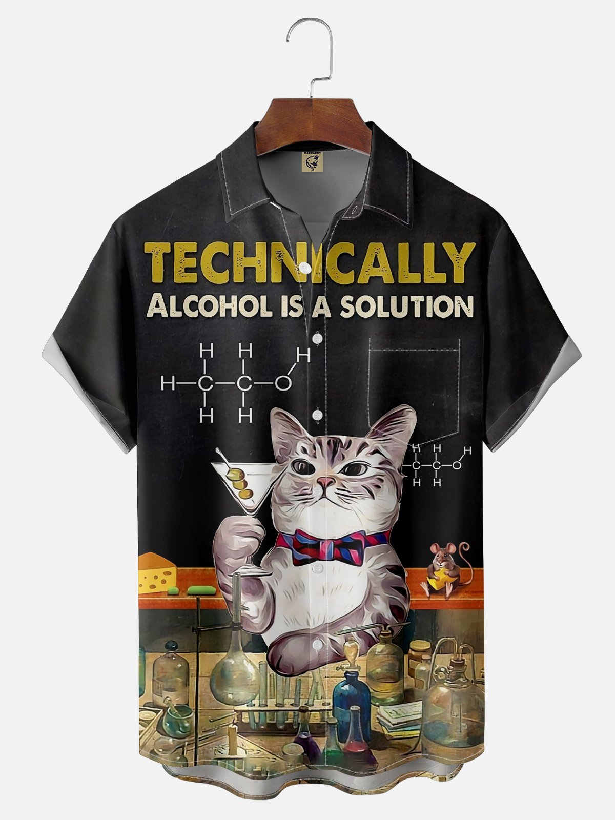Moisture-wicking Chemistry Cat Bartender Cocktail Chest Pocket Hawaiian Shirt