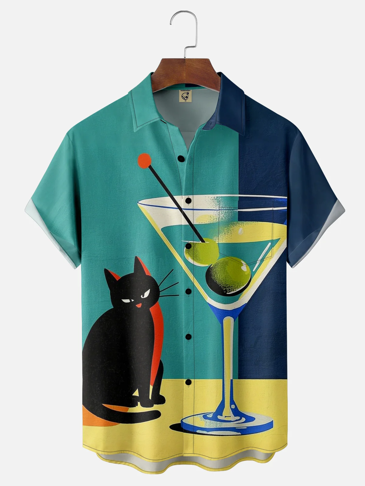 Moisture-wicking Cat Cocktail Chest Pocket Hawaiian Shirt