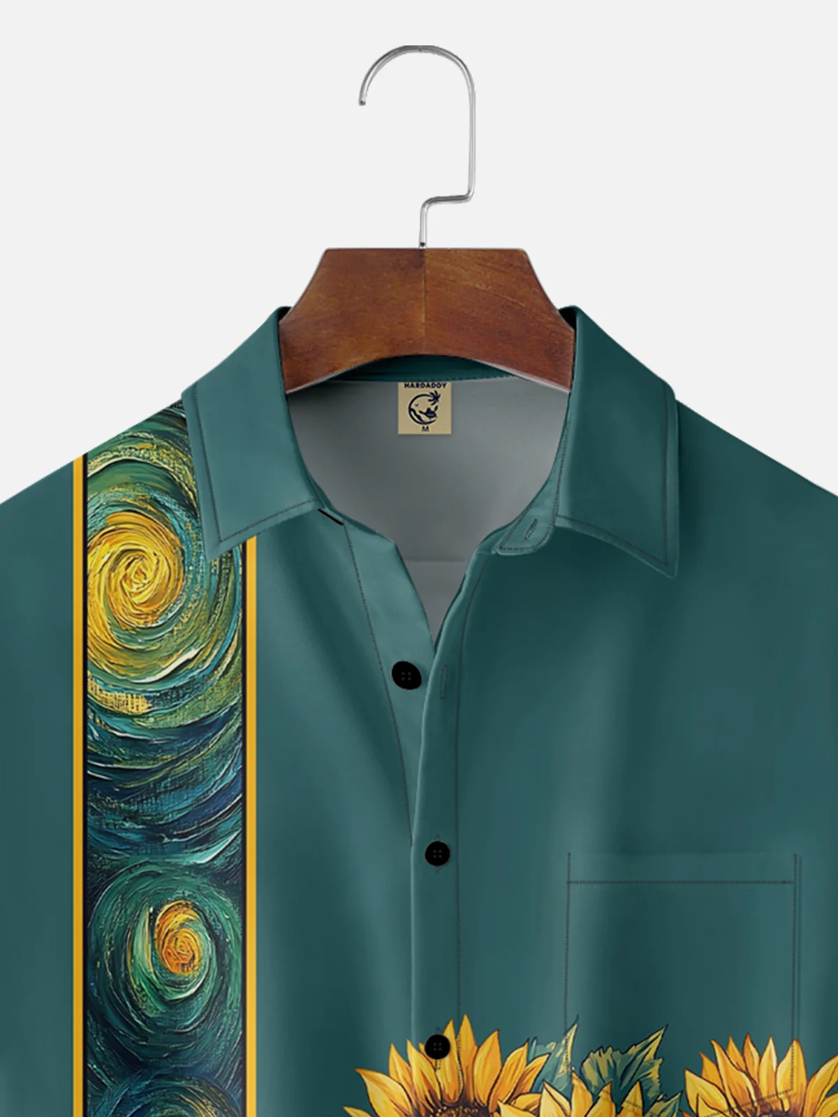Moisture-wicking Sunflower Starry Night Chest Pocket Bowling Shirt