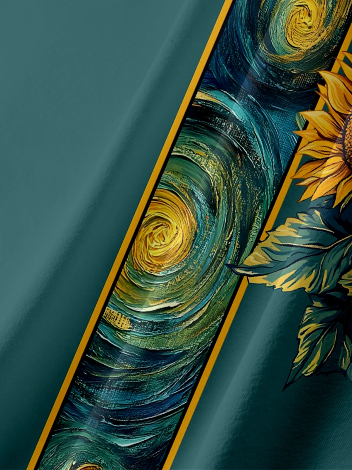 Moisture-wicking Sunflower Starry Night Chest Pocket Bowling Shirt