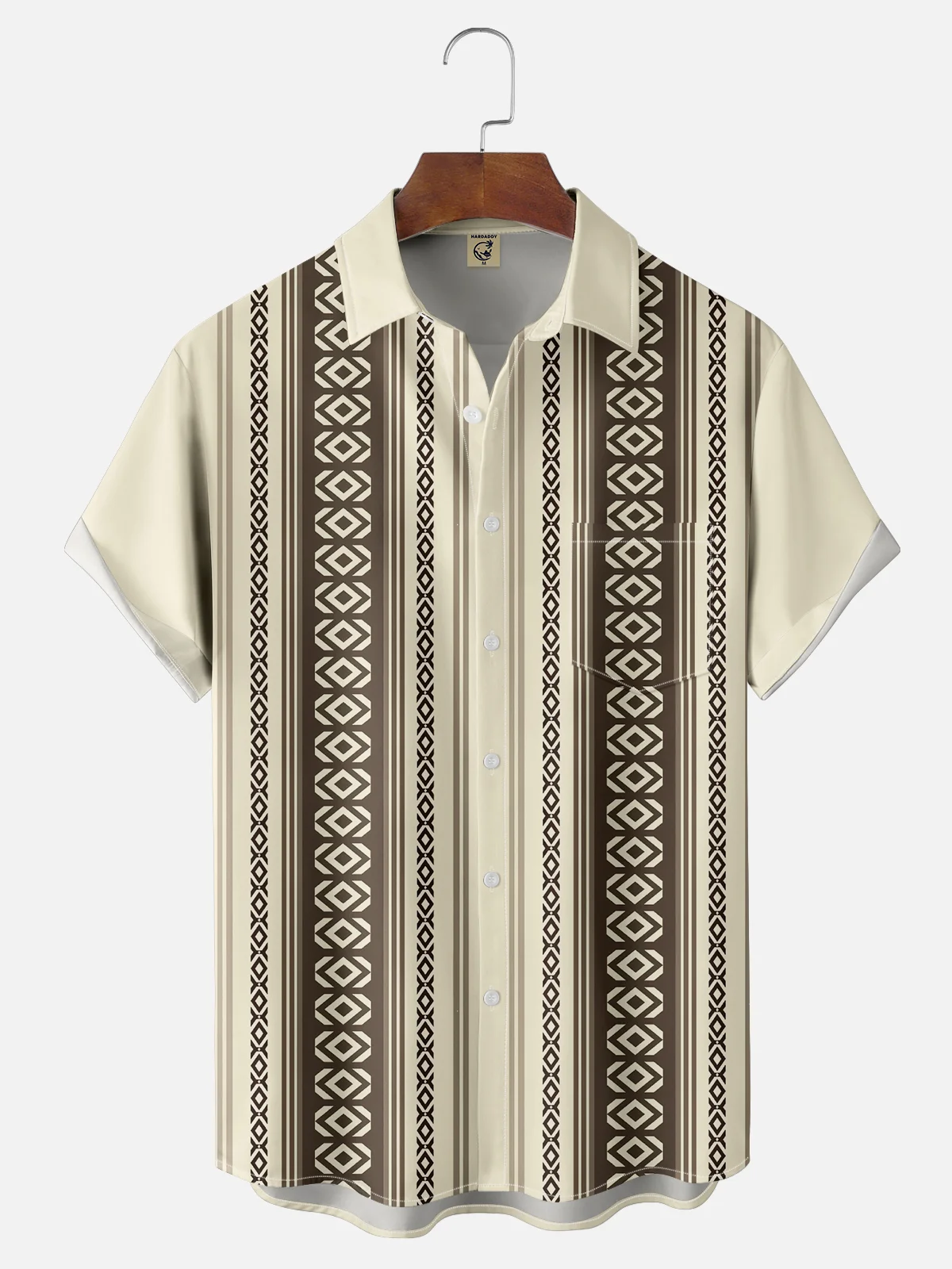 Moisture Wicking Ethnic Stripes Chest Pocket Bowling Shirt