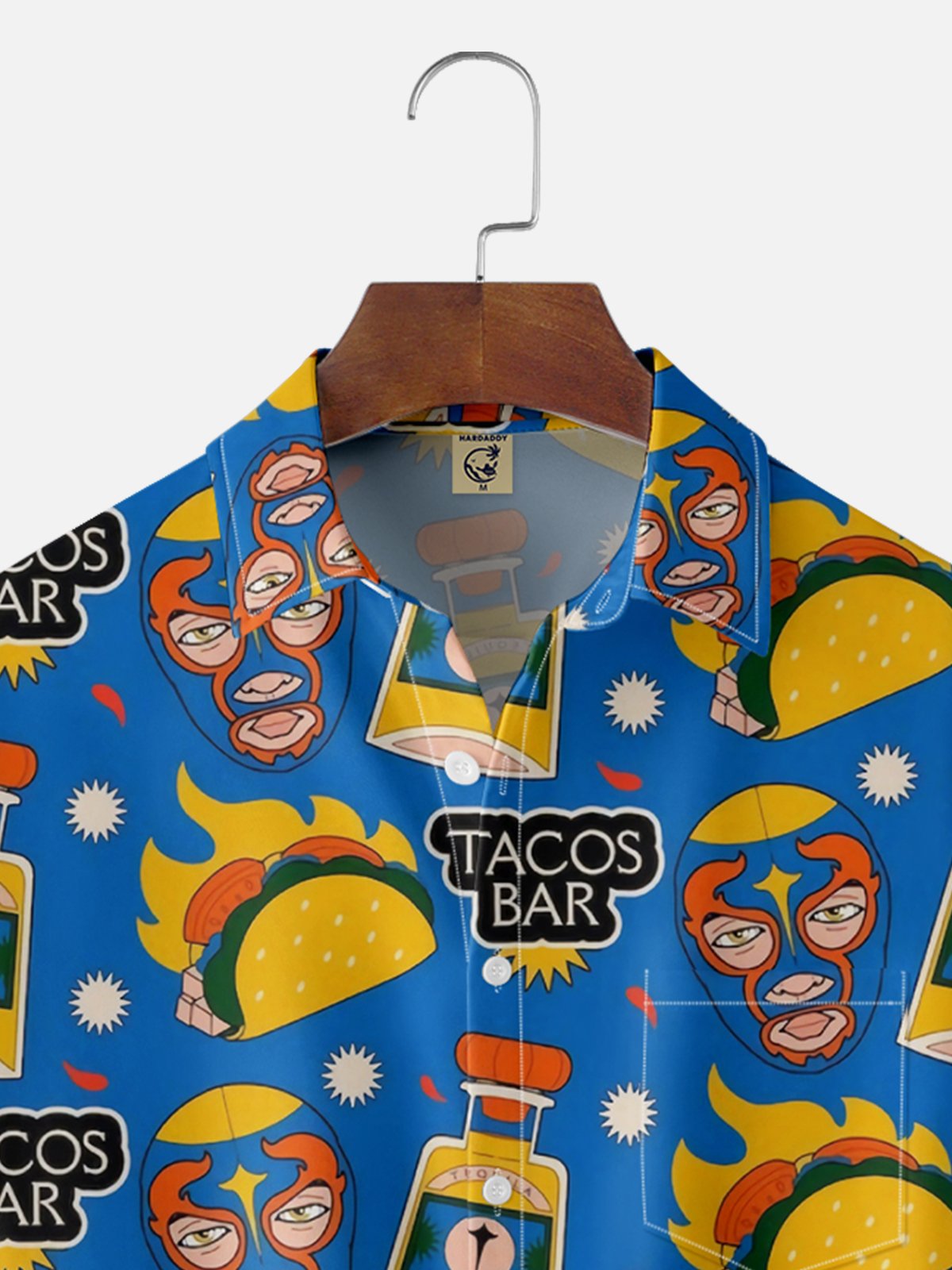 Moisture Wicking Taco Burrito Wrestling Mask Chest Pocket Hawaiian Shirt