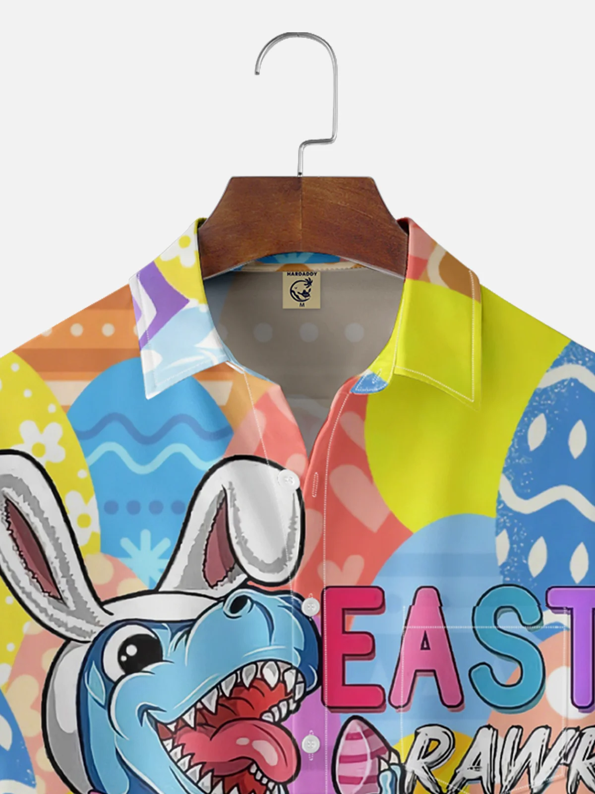 Moisture Wicking Easter Bunny Egg Dinosaur Chest Pocket Hawaiian Shirt
