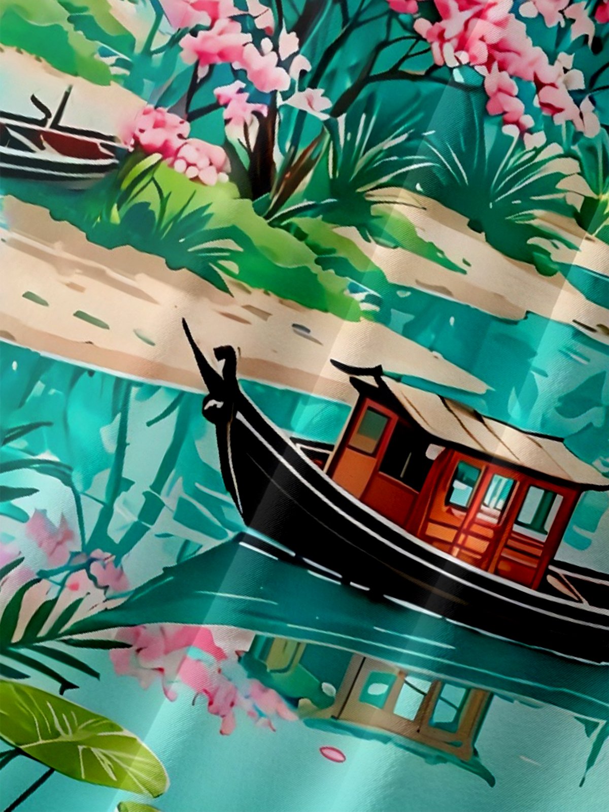 Moisture Wicking Coconut Tree Landscape Chest Pocket Hawaiian Shirt