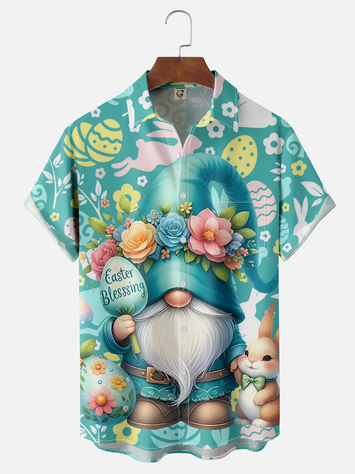 Moisture Wicking Easter Egg Bunny Gnome Chest Pocket Hawaiian Shirt