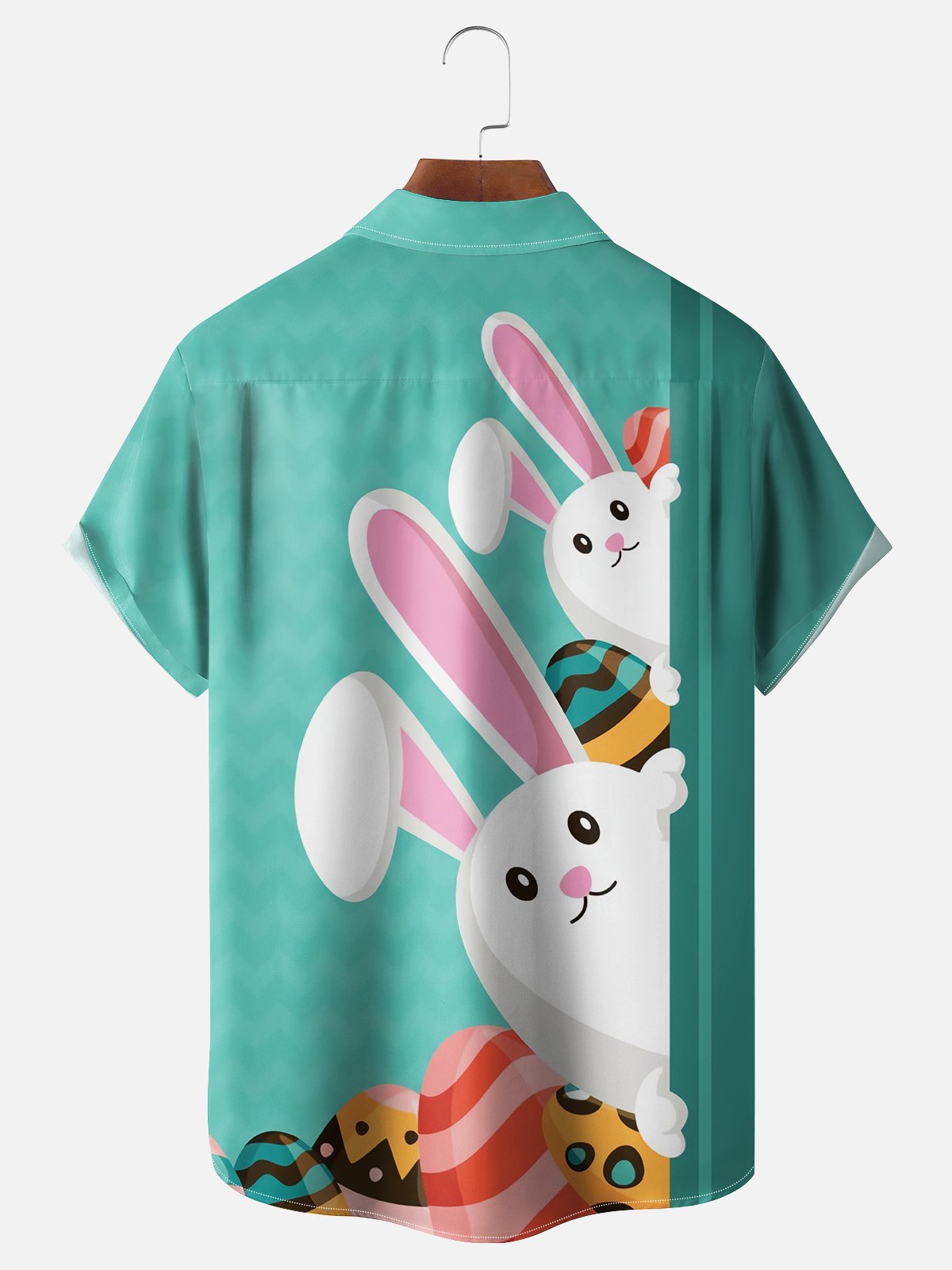 Moisture Wicking Easter Bunny Egg Landscape Chest Pocket Hawaiian Shirt
