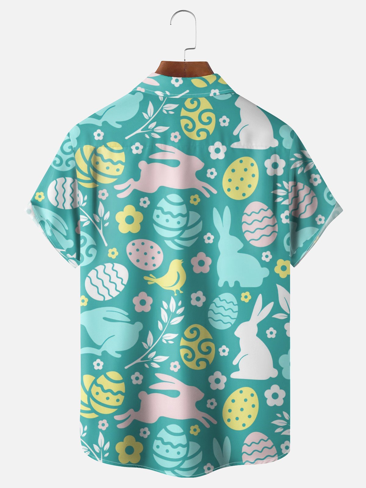 Moisture Wicking Easter Egg Bunny Gnome Chest Pocket Hawaiian Shirt