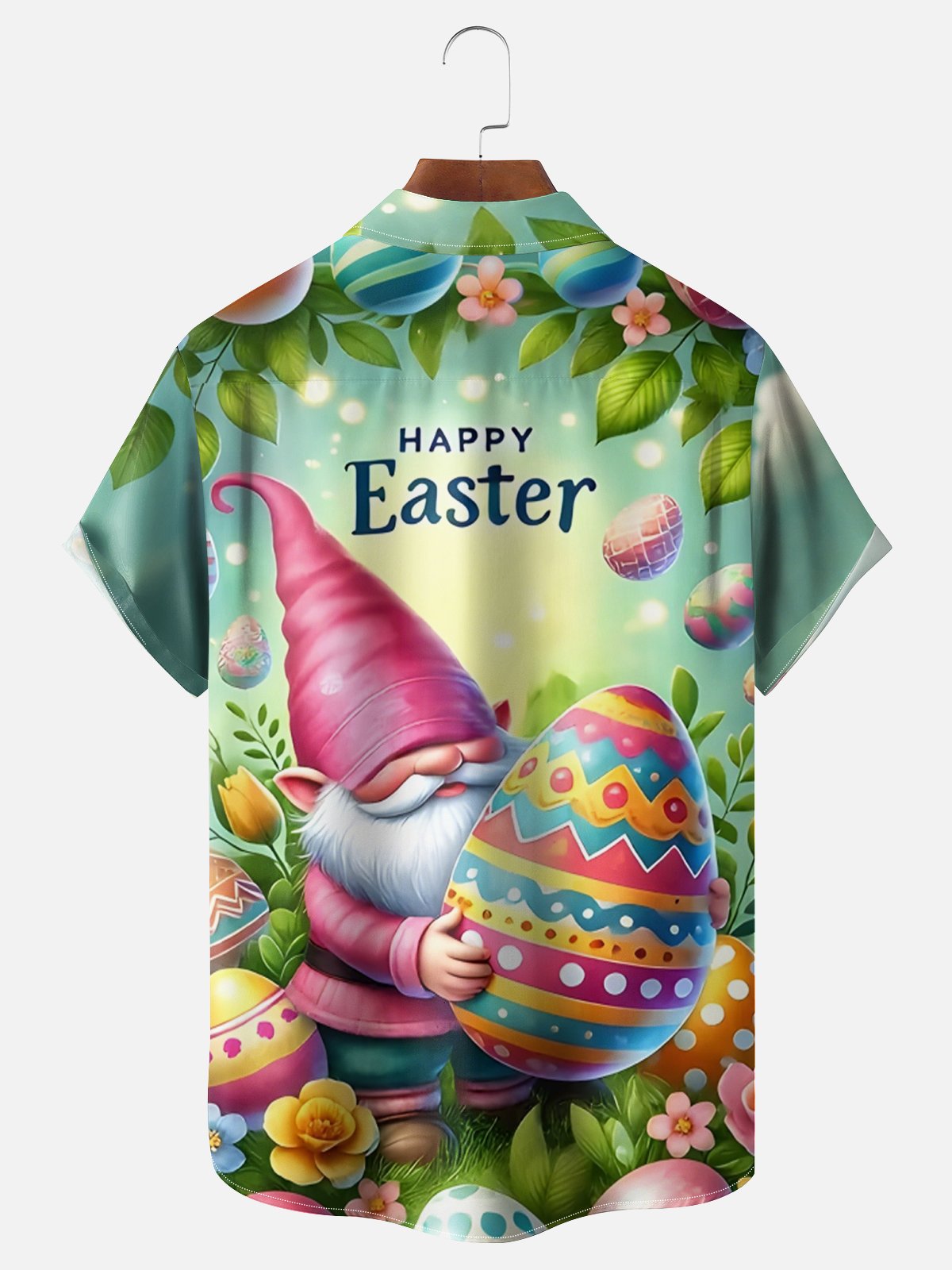 Moisture Wicking Easter Gnome Egg Chest Pocket Hawaiian Shirt