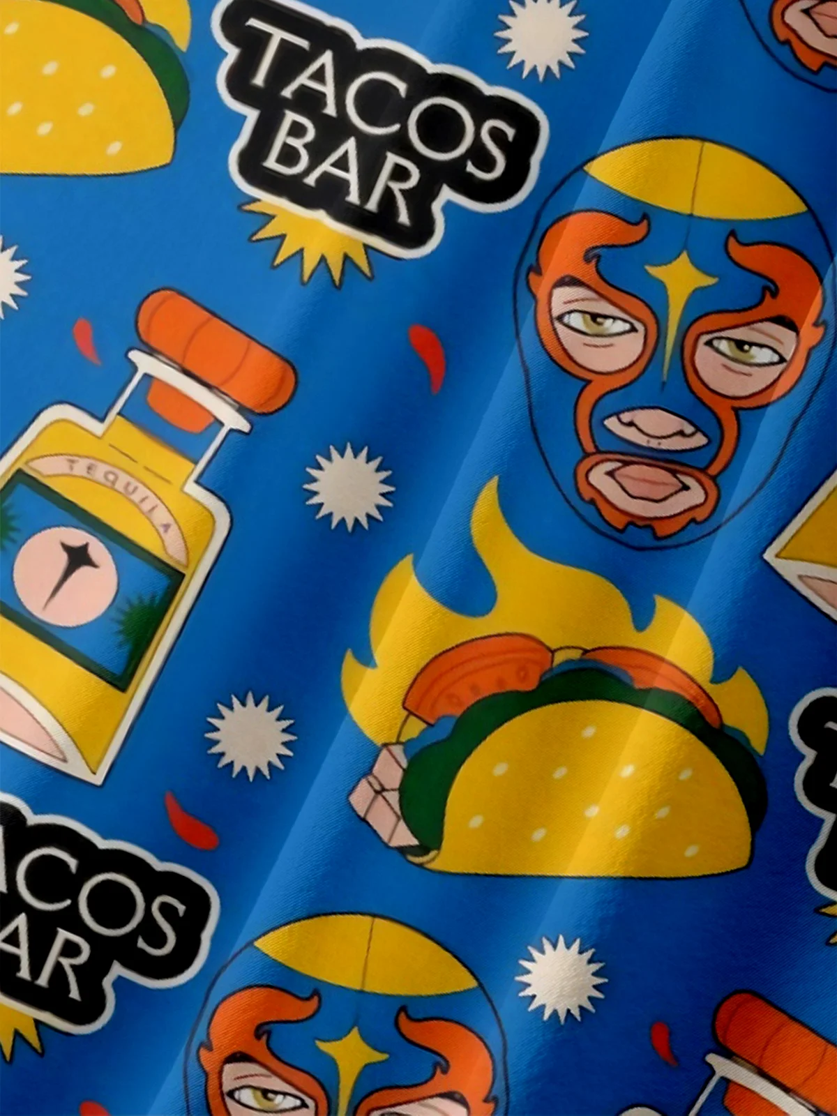 Moisture Wicking Taco Burrito Wrestling Mask Chest Pocket Hawaiian Shirt
