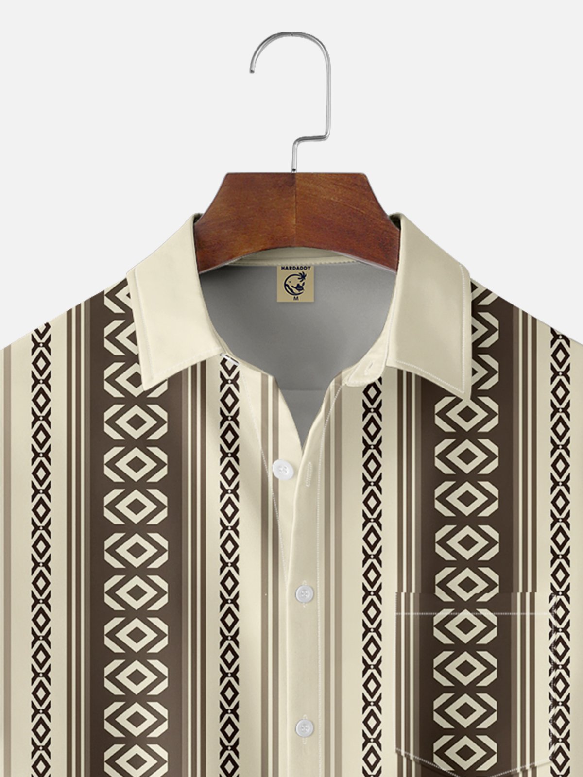 Moisture Wicking Ethnic Stripes Chest Pocket Bowling Shirt