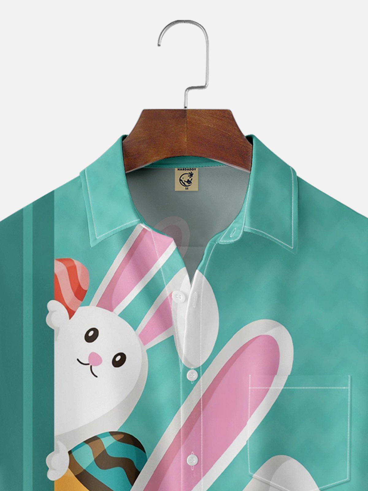 Moisture Wicking Easter Bunny Egg Landscape Chest Pocket Hawaiian Shirt