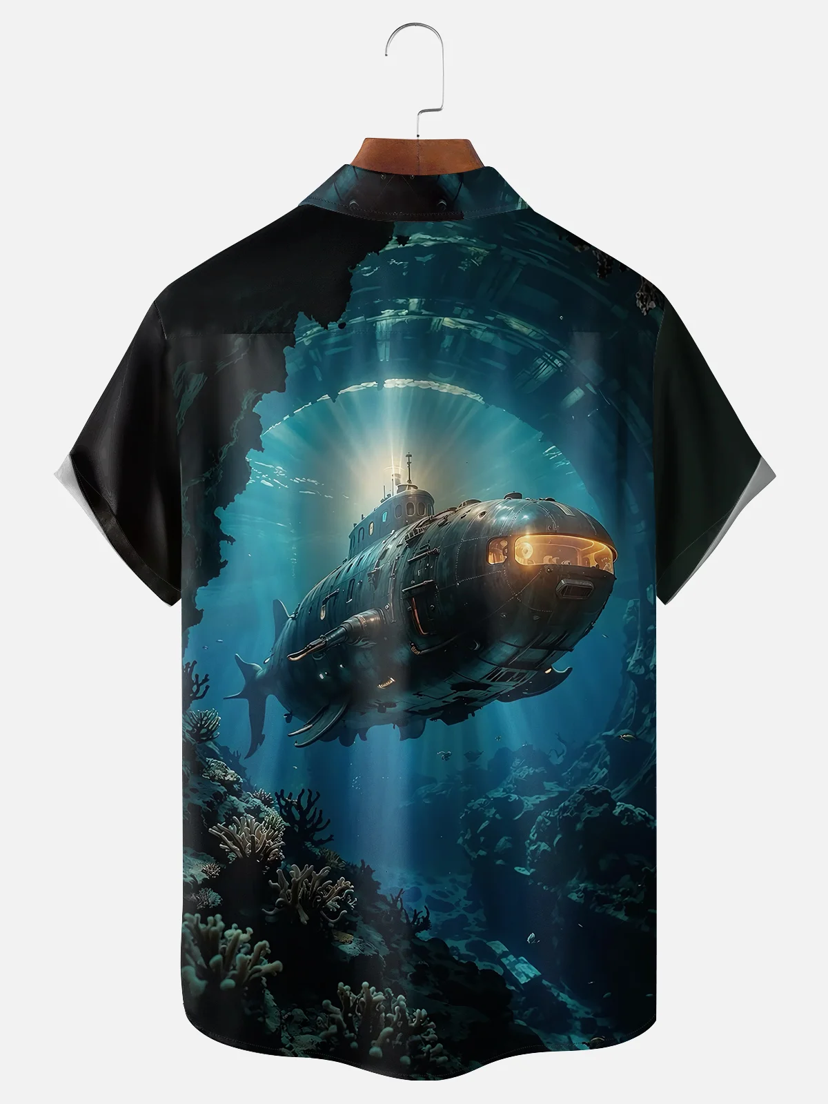 Moisture-wicking Memorial Day Navy Submarine Art Painting Chest Pocket Casual Shirt