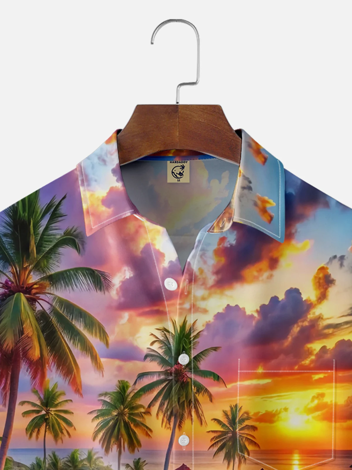 Moisture-wicking Beach Coconut Trees Sunset Chest Pocket Hawaiian Shirt