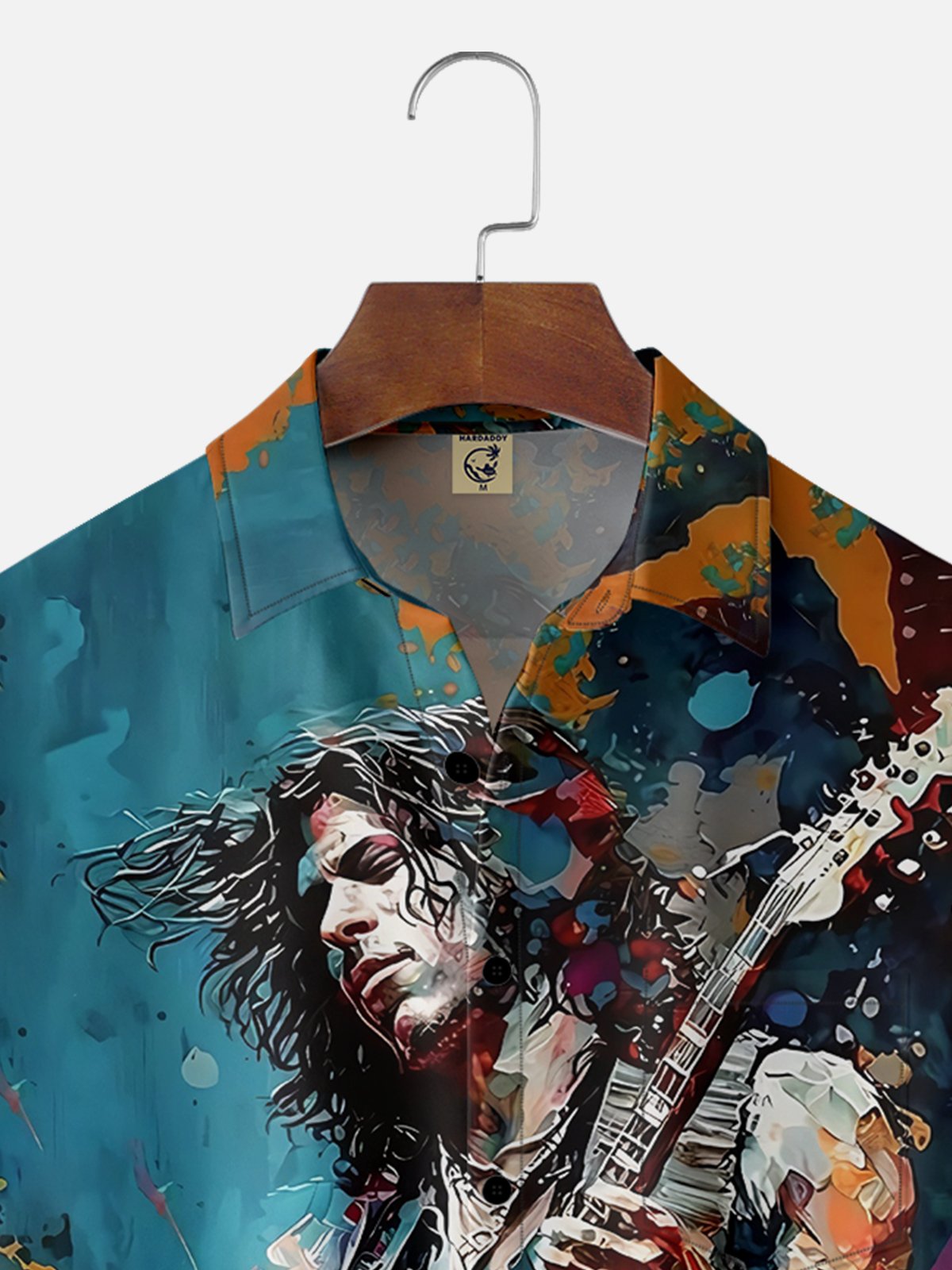 Moisture-wicking Rock Spirit Guitarist Art Painting Chest Pocket Casual Shirt