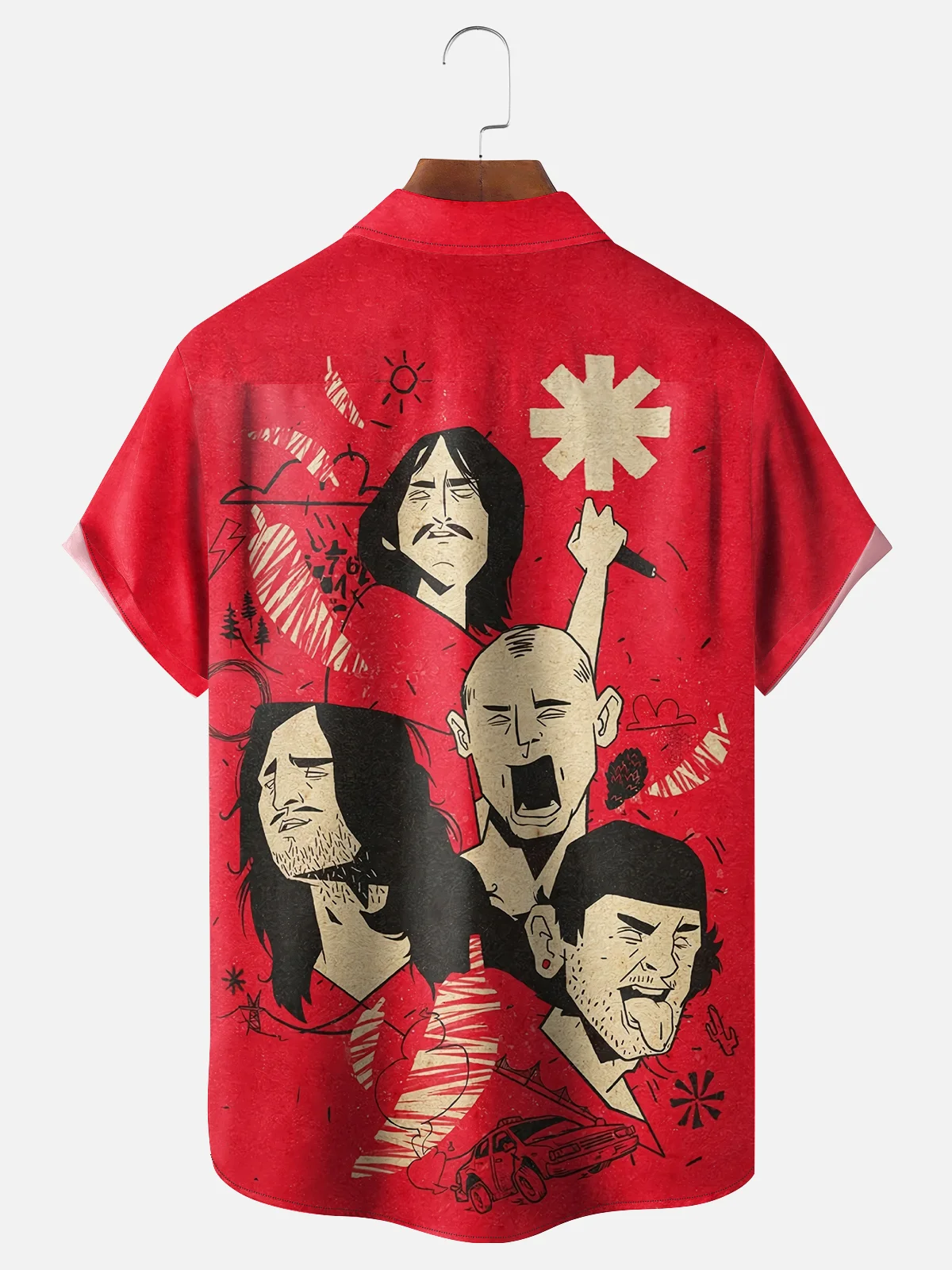 Moisture-wicking Avant-garde Chili Peppers Art Red Illustration Band Chest Pocket Casual Shirt