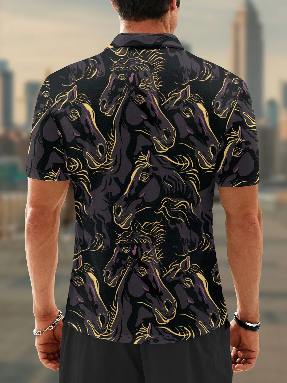 Moisture Wicking Kentucky Derby Horse Abstract Line Drawing Golf Polo