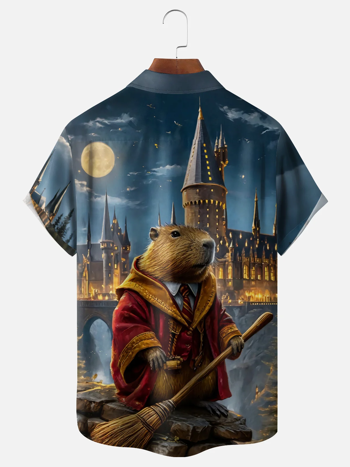 Moisture-wicking Capybara Magic Moon Chest Pocket Casual Shirt