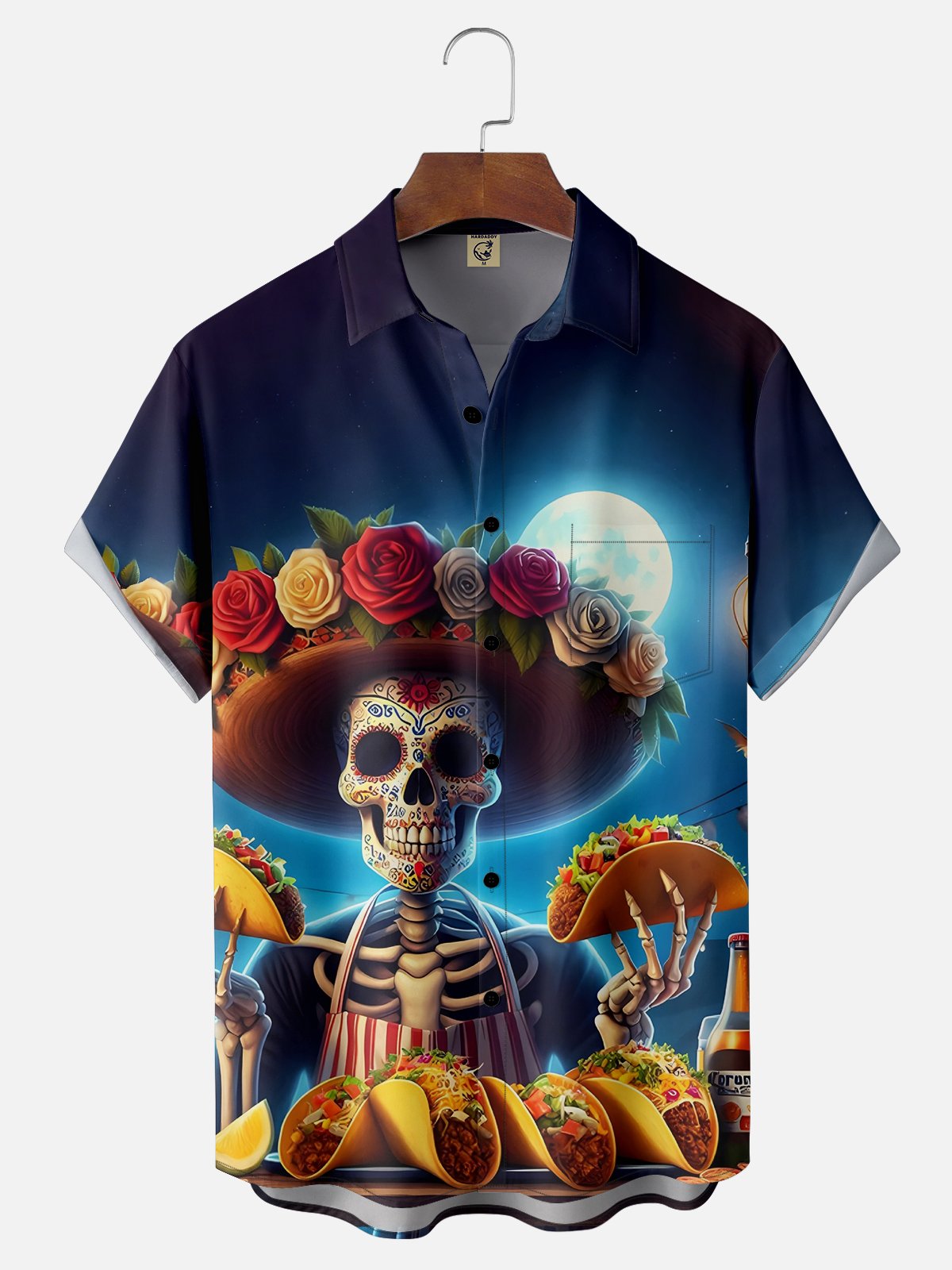 Moisture-wicking Cinco de Mayo Skull Burrito Chest Pocket Casual Shirt