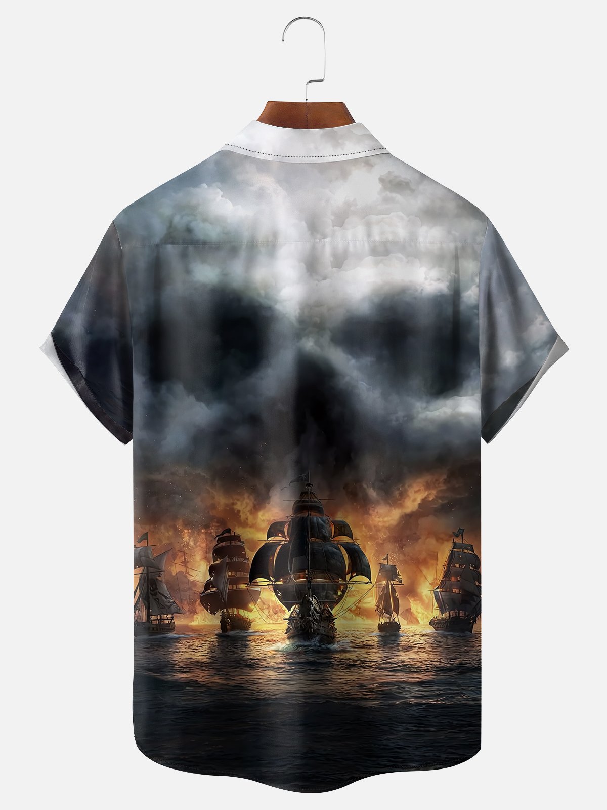Moisture-wicking Evil Pirate Ship Avant-garde Skull Art Chest Pocket Casual Shirt