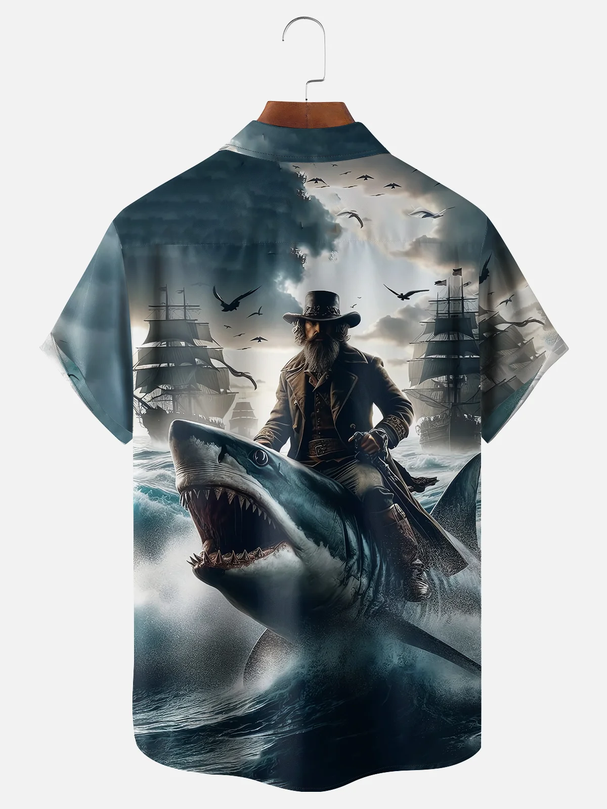 Moisture-wicking Wicked Shark Pirate Art Chest Pocket Casual Shirt