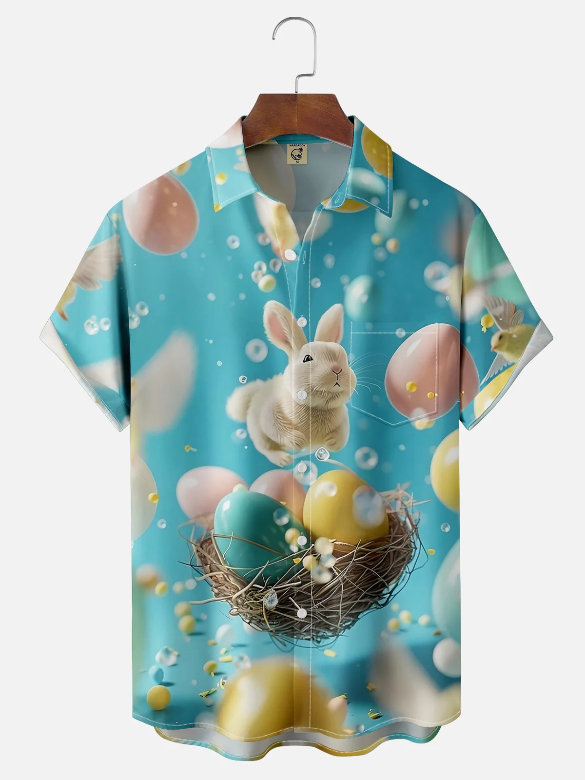 Moisture-wicking Happy Easter Bunny Egg Fun Chest Pocket Casual Shirt