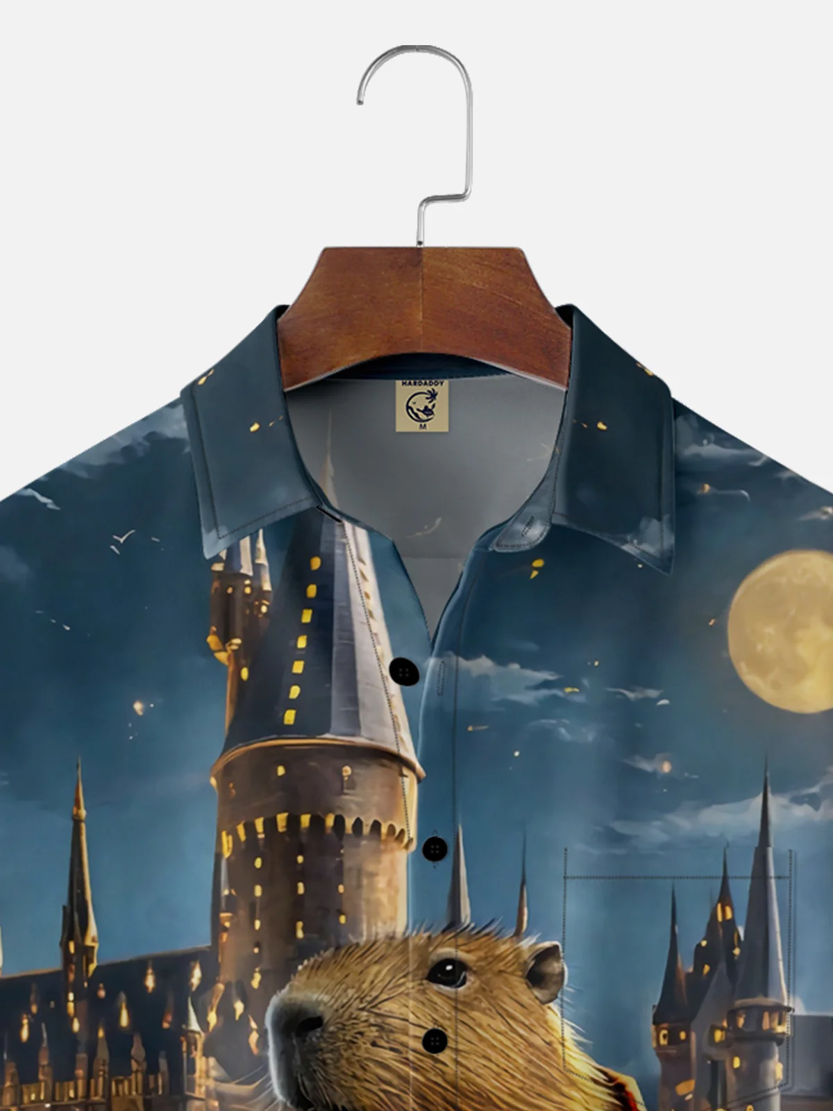 Moisture-wicking Capybara Magic Moon Chest Pocket Casual Shirt