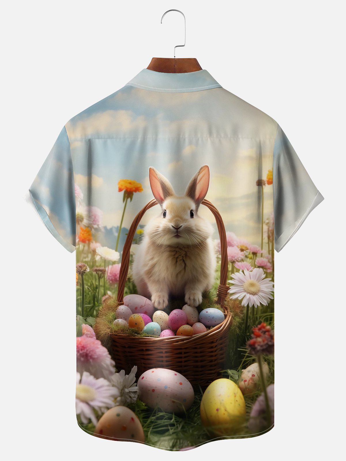 Moisture-wicking Easter Bunny Egg Chest Pocket Casual Shirt