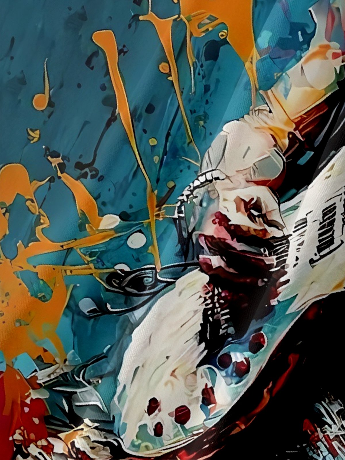 Moisture-wicking Rock Spirit Guitarist Art Painting Chest Pocket Casual Shirt