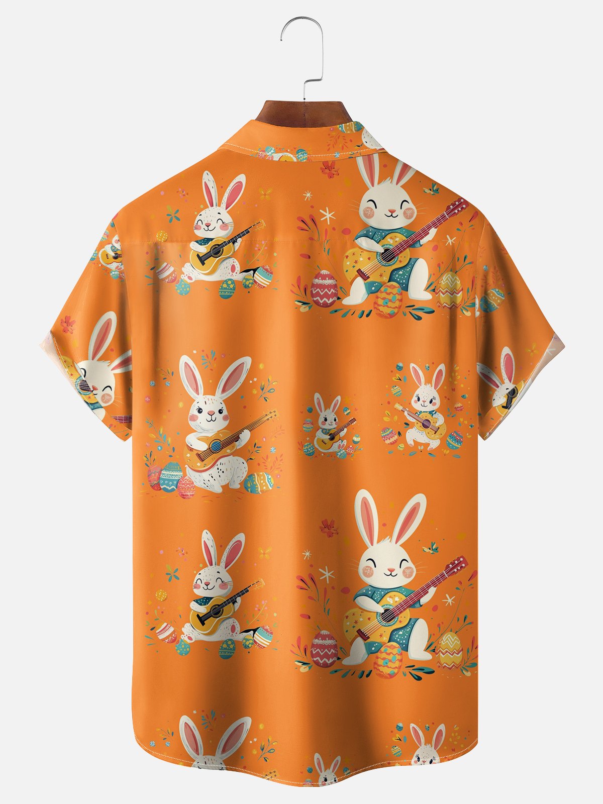Moisture-wicking Easter Bunny Rabbit Eggs Chest Pocket Casual Shirt