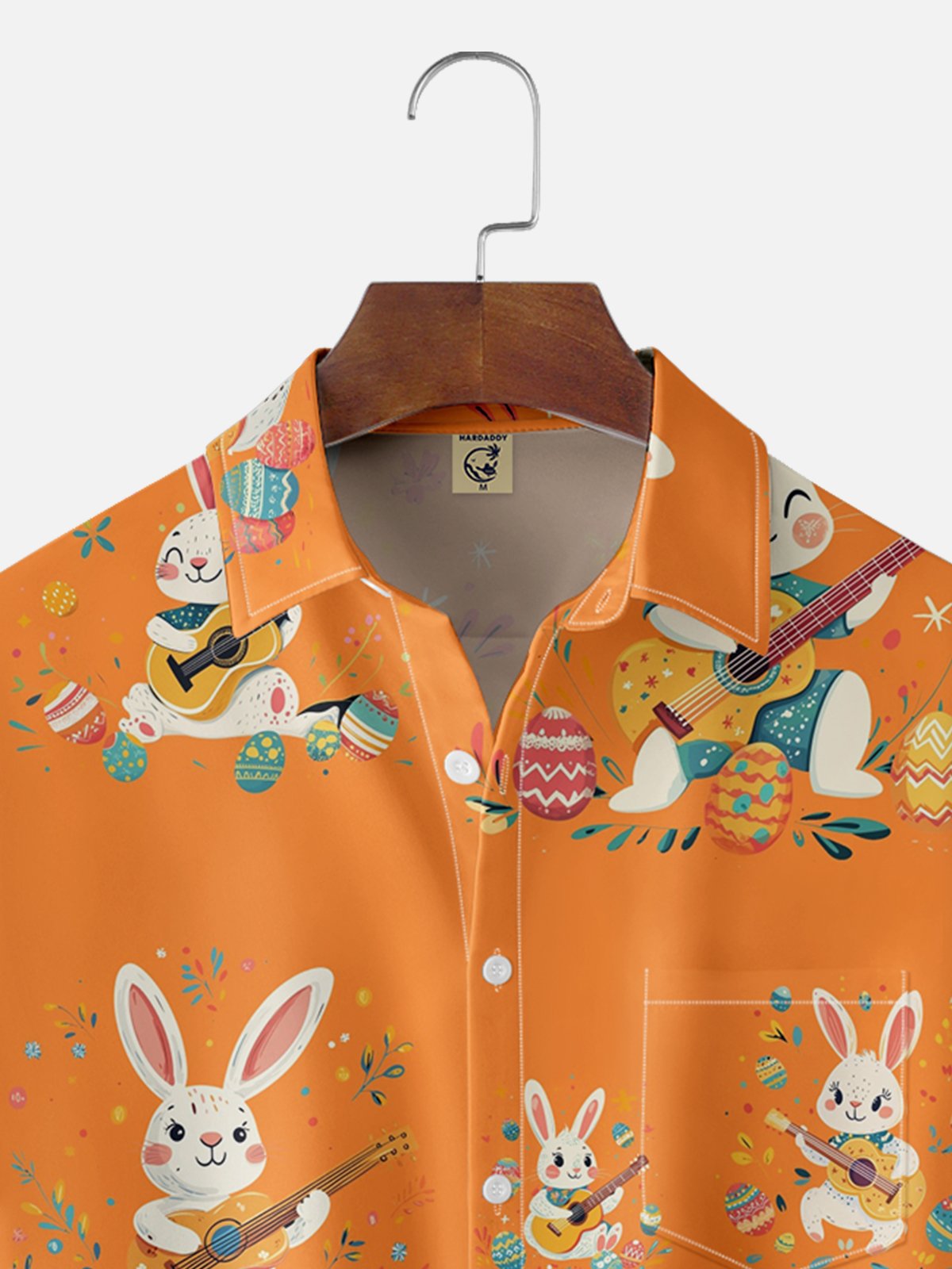 Moisture-wicking Easter Bunny Rabbit Eggs Chest Pocket Casual Shirt