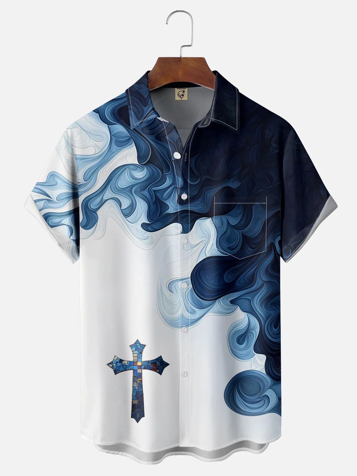 Moisture-wicking Gradient Color Easter Cross Jesus Chest Pocket Casual Shirt