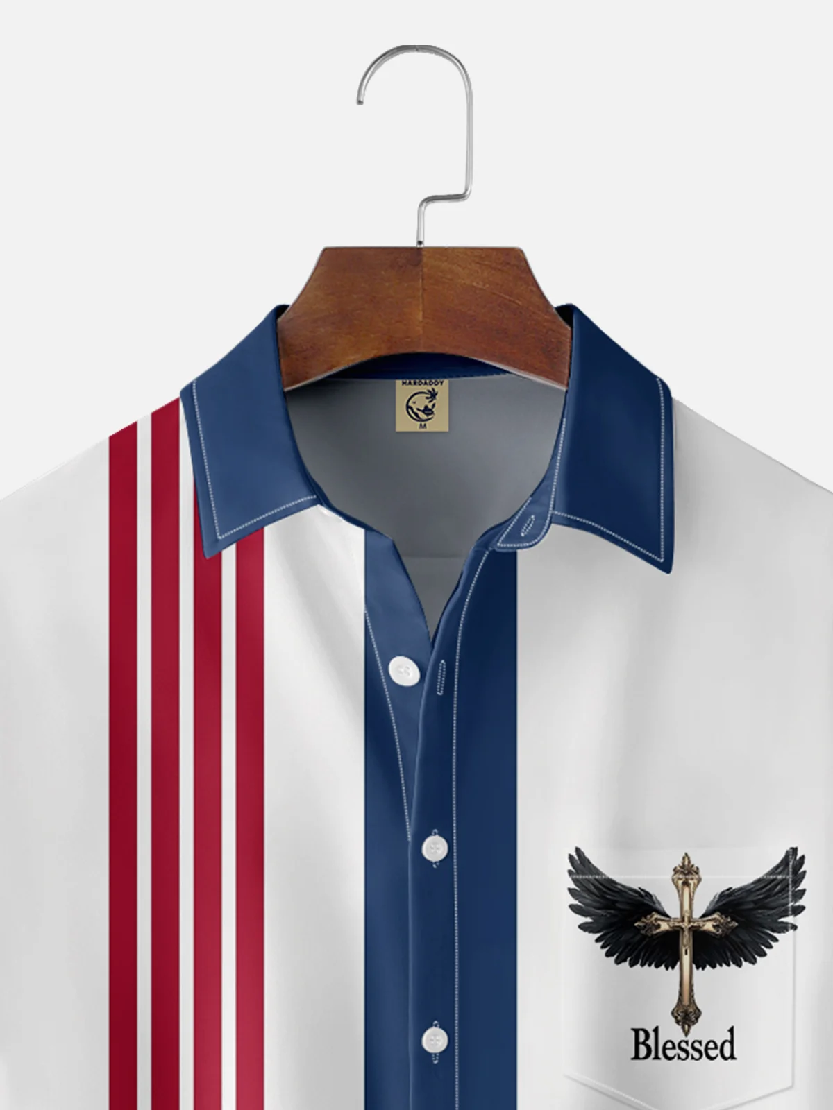 Moisture-wicking Jesus Bless Cross Easter Chest Pocket Bowling Shirt