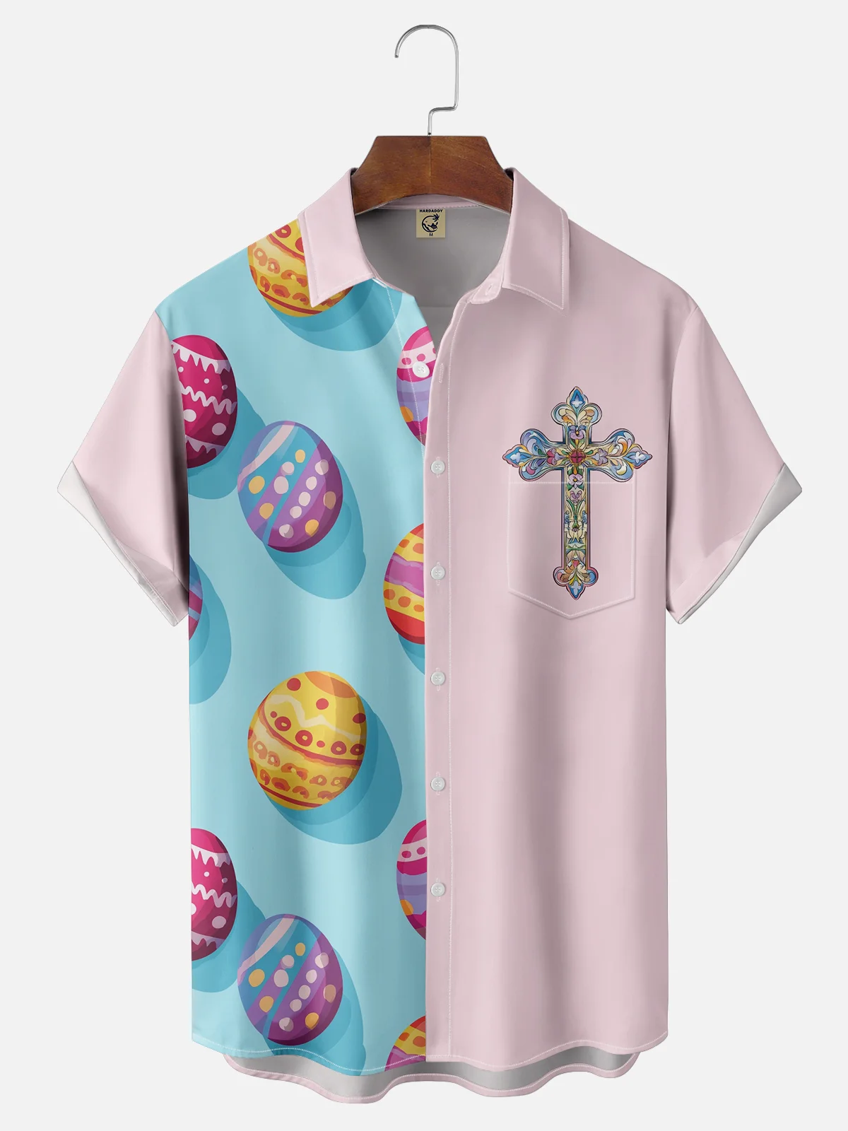 Moisture-wicking Easter Christian Eggs Cross Chest Pocket Casual Shirt