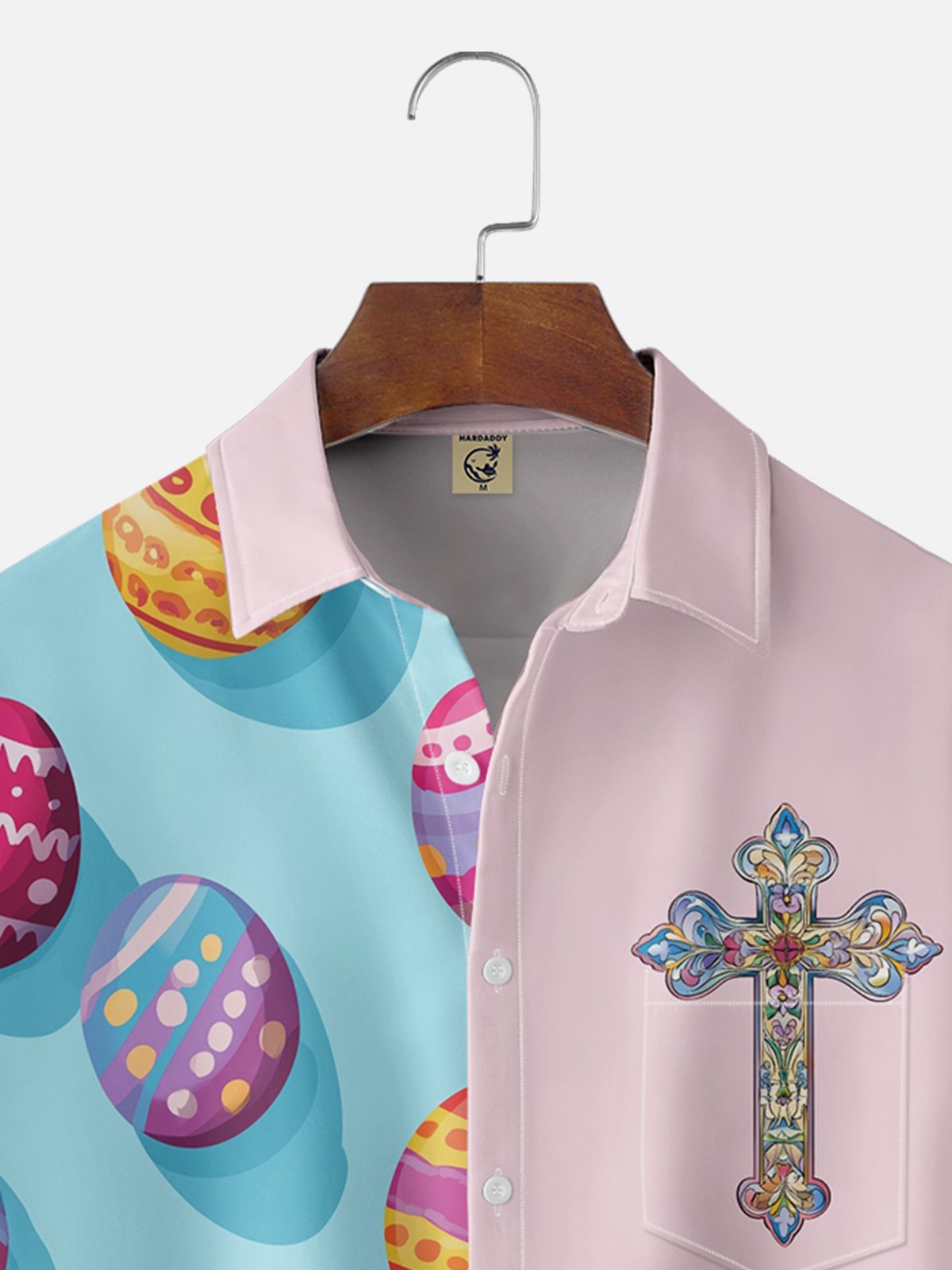 Moisture-wicking Easter Christian Eggs Cross Chest Pocket Casual Shirt
