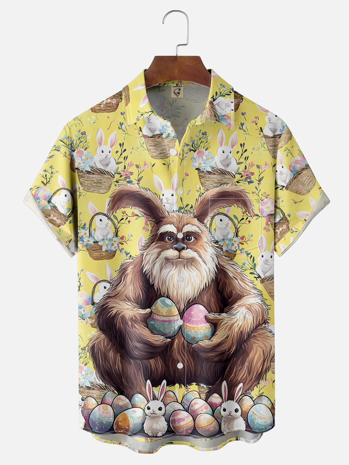 Moisture-wicking Easter Bigfoot Bunny Rabbit Eggs Chest Pocket Casual Shirt