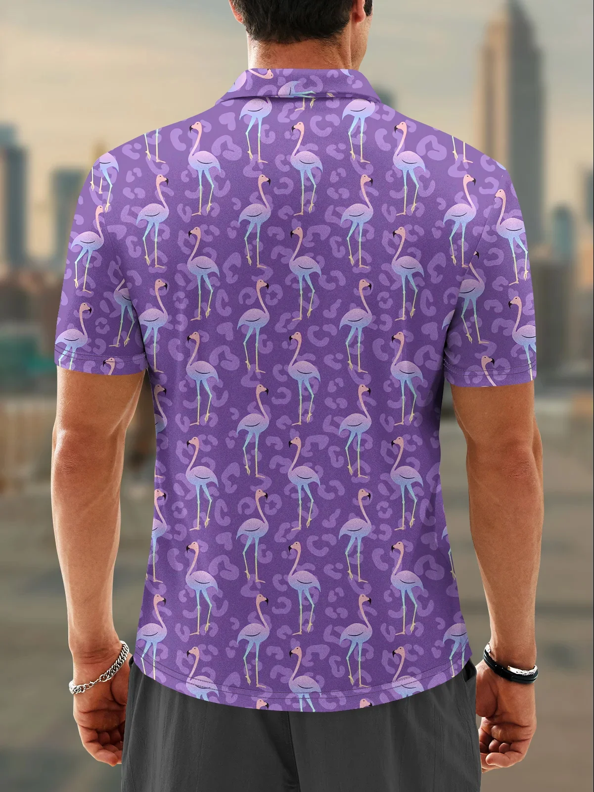 Moisture-wicking Golf Polo Ombre Flamingo Leopard Print
