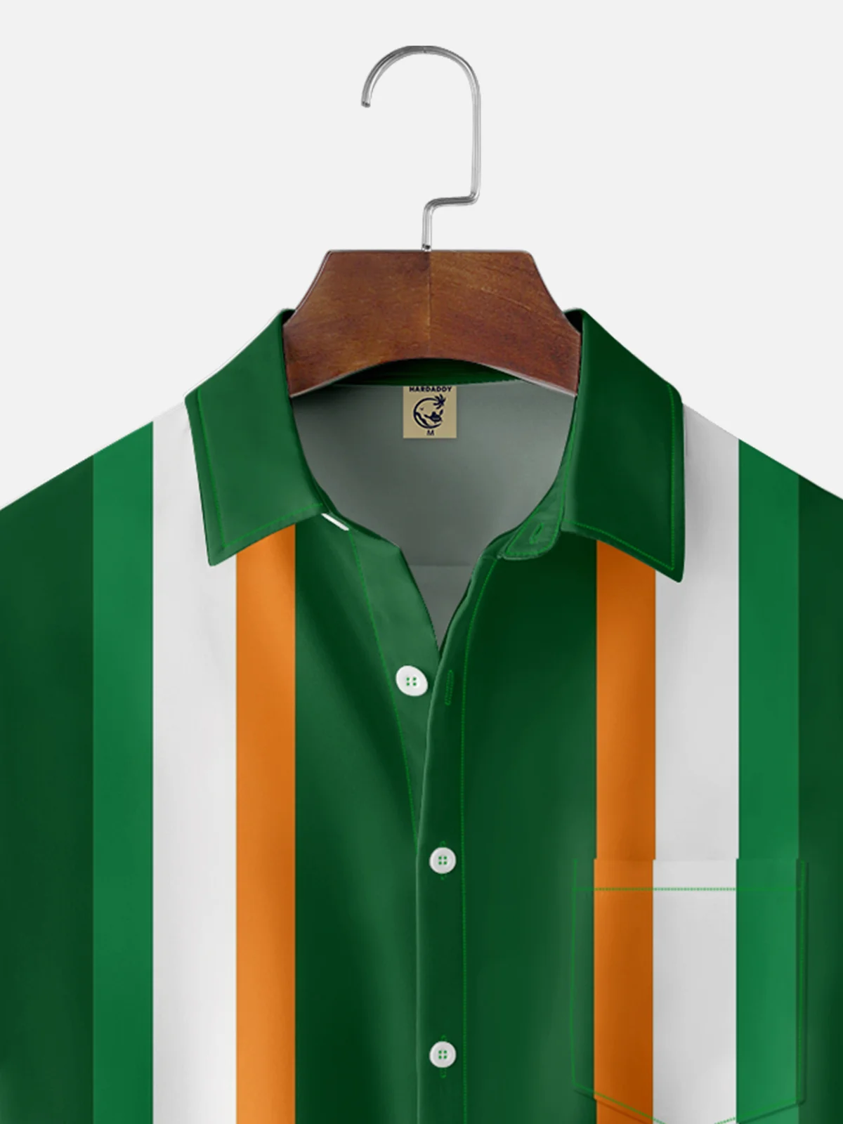 Tall Size Moisture-wicking St. Patrick's Day Irish Stripe Chest Pocket Bowling Shirt