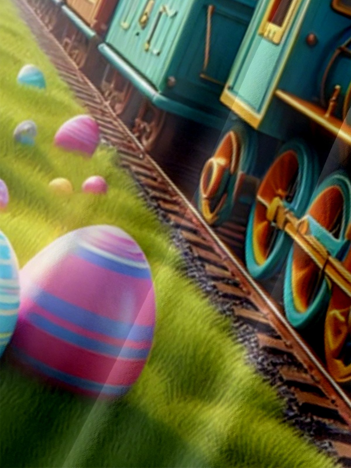 Moisture Wicking Easter Egg Bunny Train Chest Pocket Hawaiian Shirt