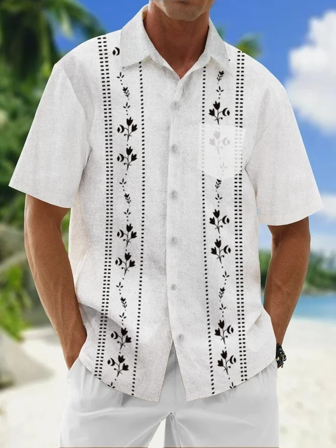 Tall Size Cotton Plain Patchwork Geometric Striped Shirt