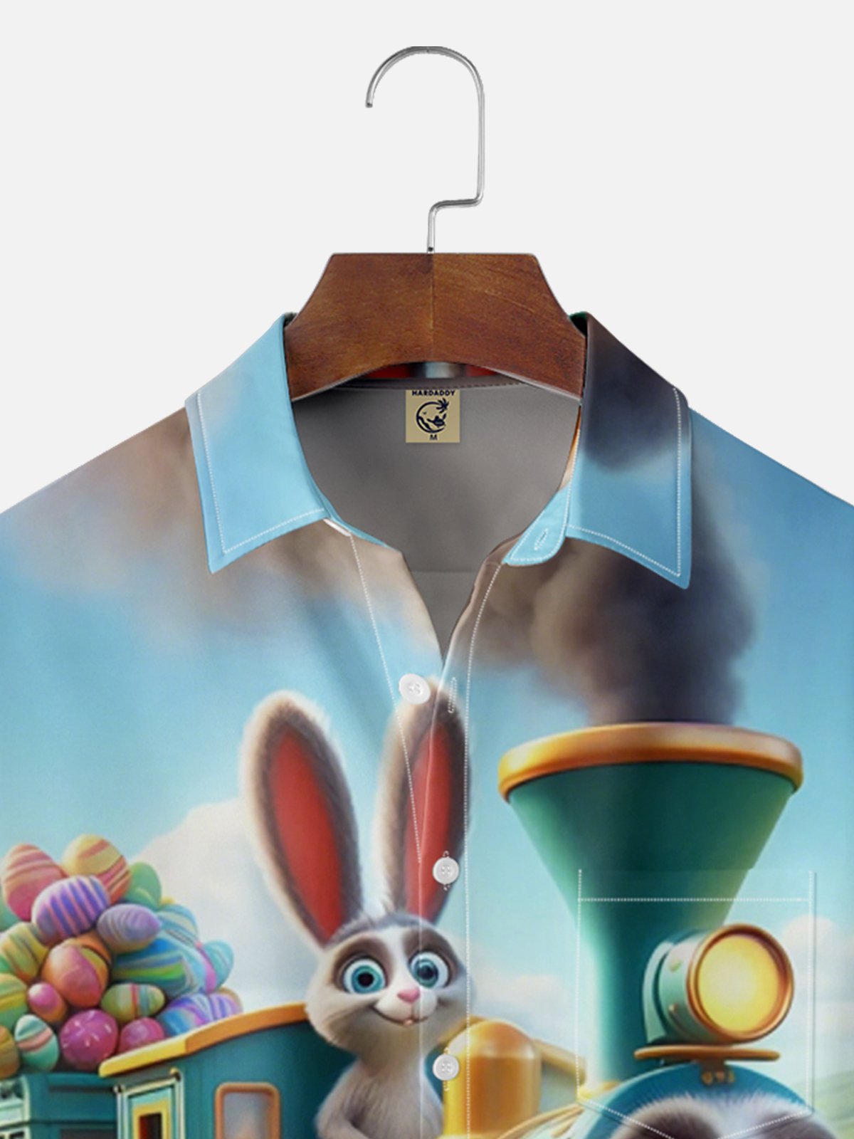 Moisture Wicking Easter Egg Bunny Train Chest Pocket Hawaiian Shirt