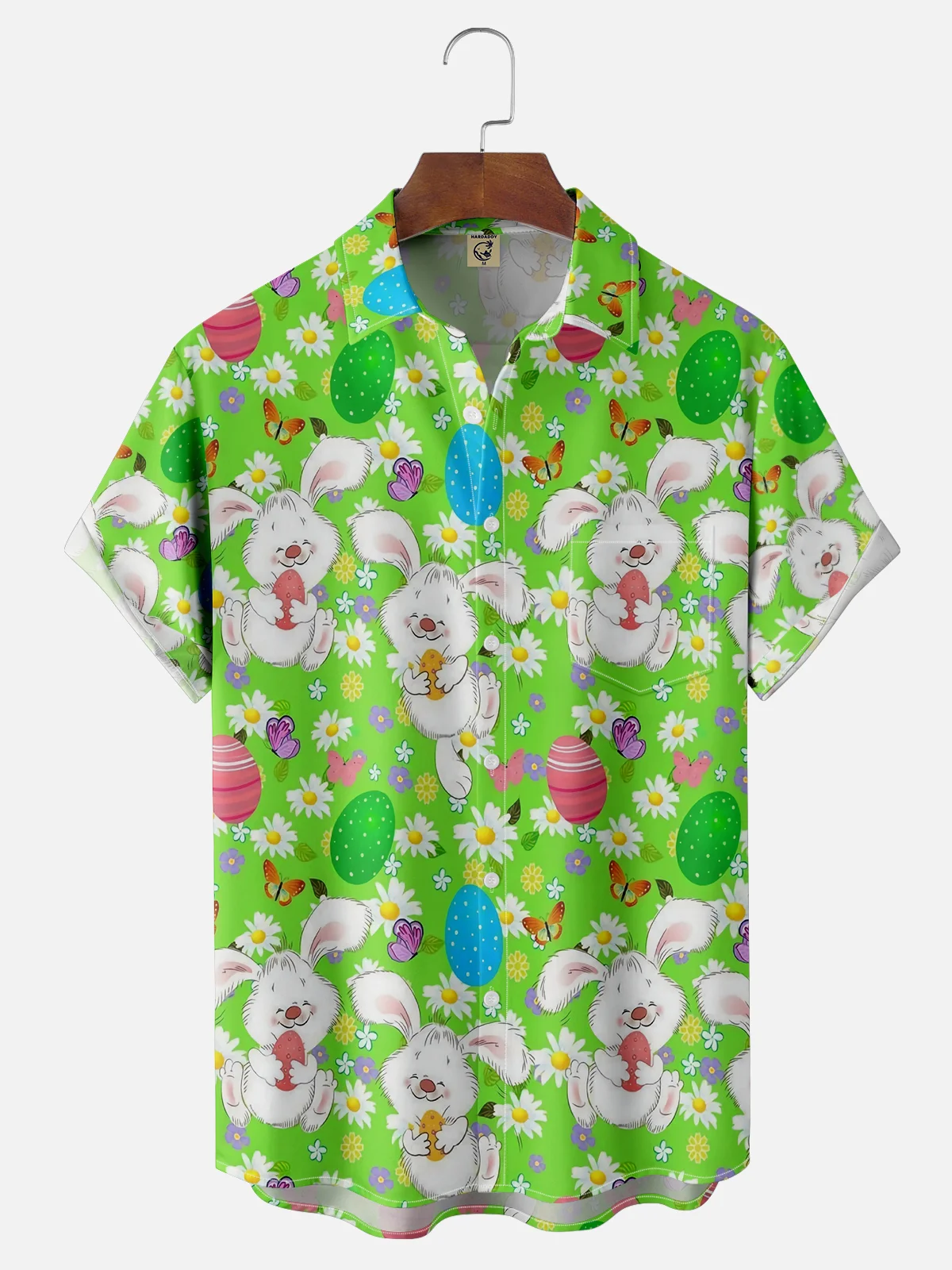Moisture-wicking Easter Bunny Rabbit Eggs Chest Pocket Casual Shirt