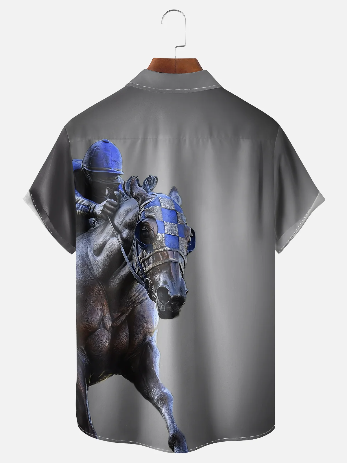 Moisture-wicking Horse Racing Festival Equestrian Art Chest Pocket Bowling Shirt