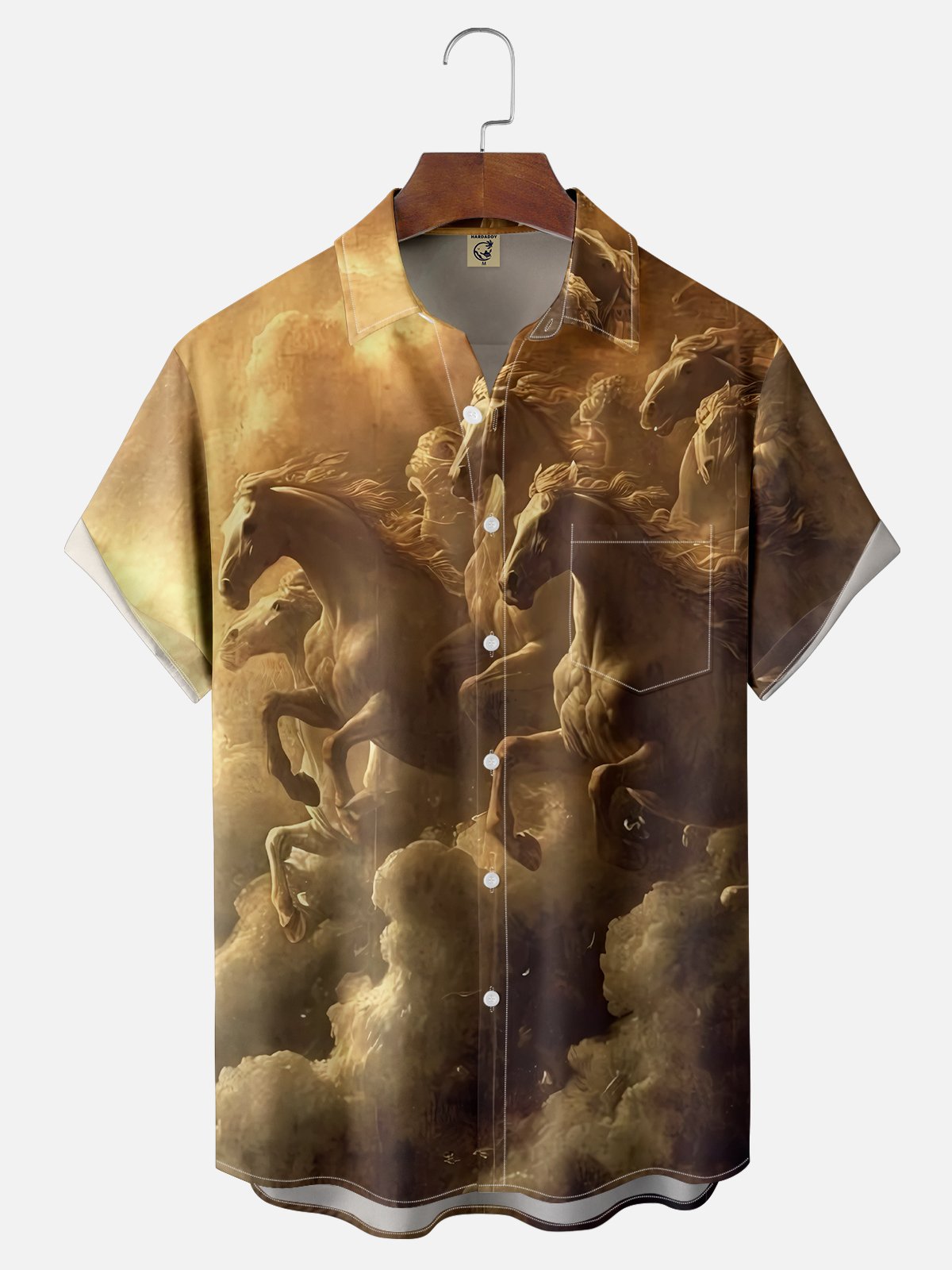 Men's Kentucky Derby Attire Moisture-wicking Horse Racing Festival Sky Horse Chest Pocket Casual Shirt