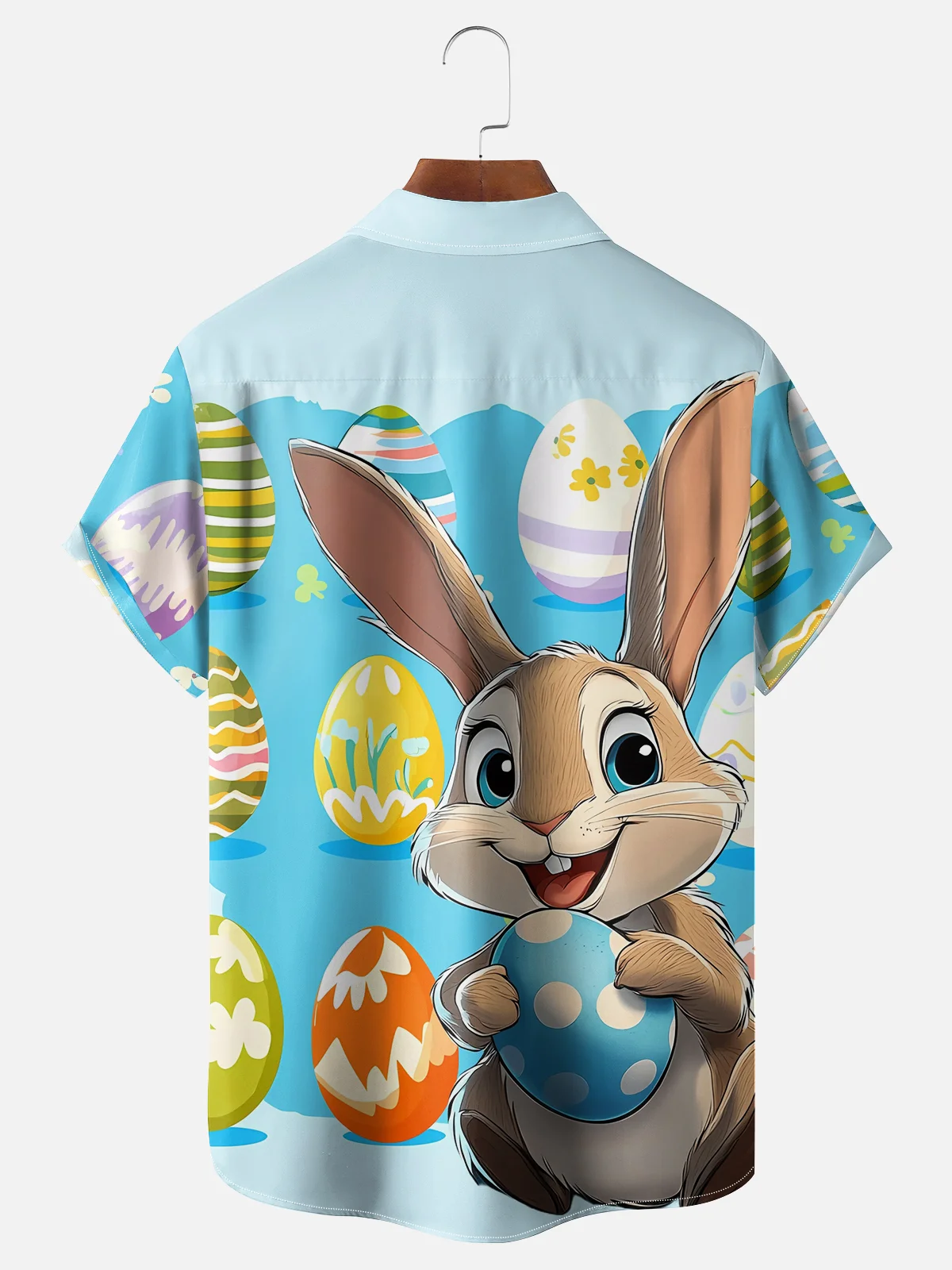 Moisture-wicking Easter Bunny Rabbit Eggs Chest Pocket Casual Shirt
