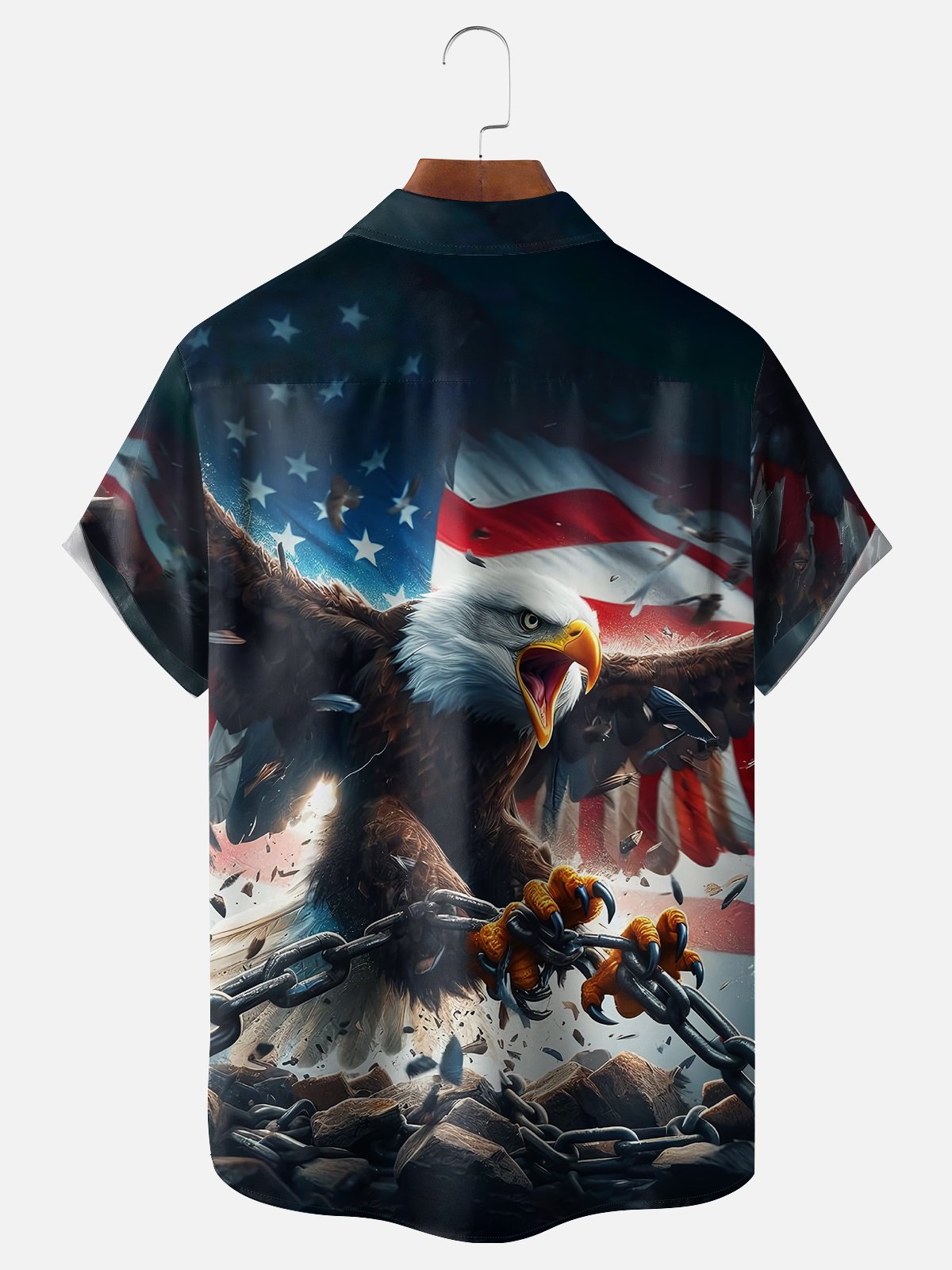 Moisture-wicking Avant-garde Bald Eagle Fantasy American Flag Chest Pocket Casual Shirt