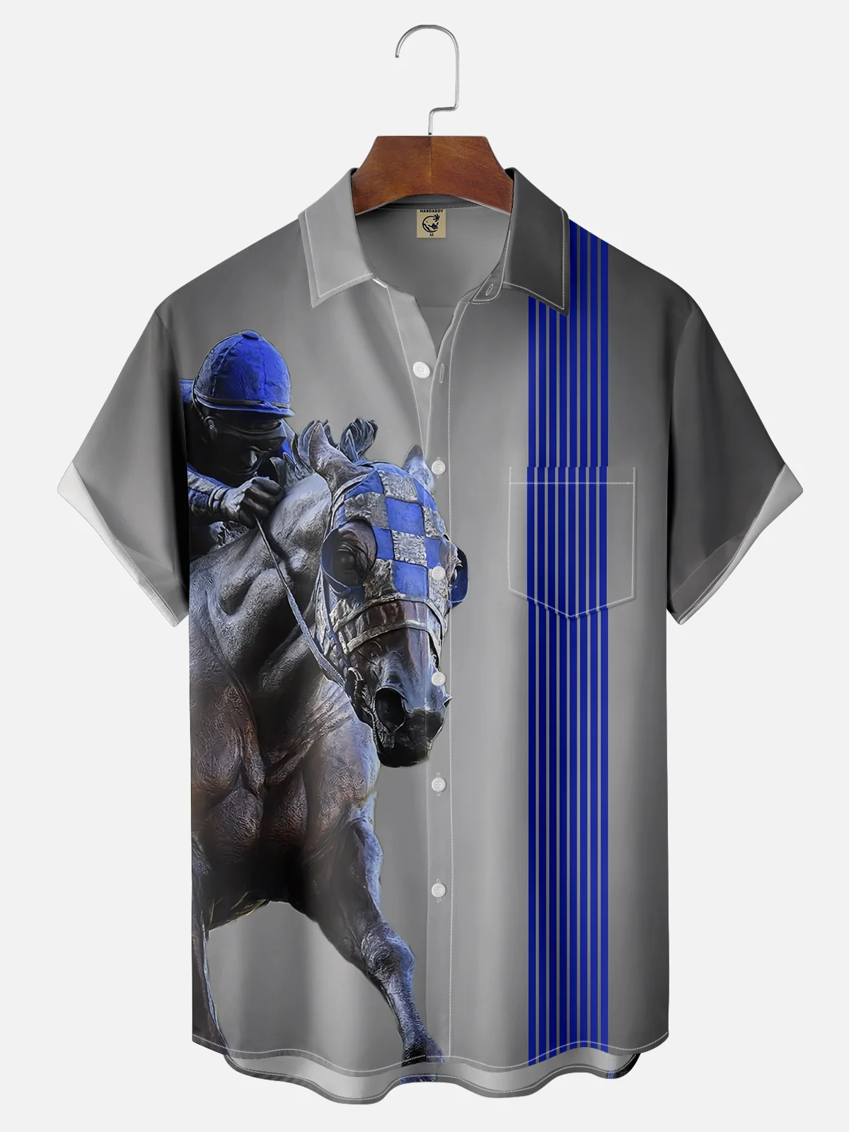 Moisture-wicking Horse Racing Festival Equestrian Art Chest Pocket Bowling Shirt